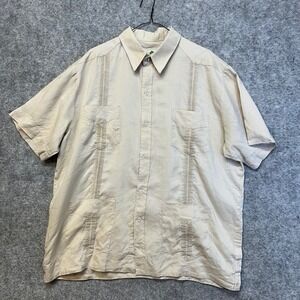 Mojito Collection Guayabera Shirt Men 2X Beige 100% Linen Pintuck 4Pkt
